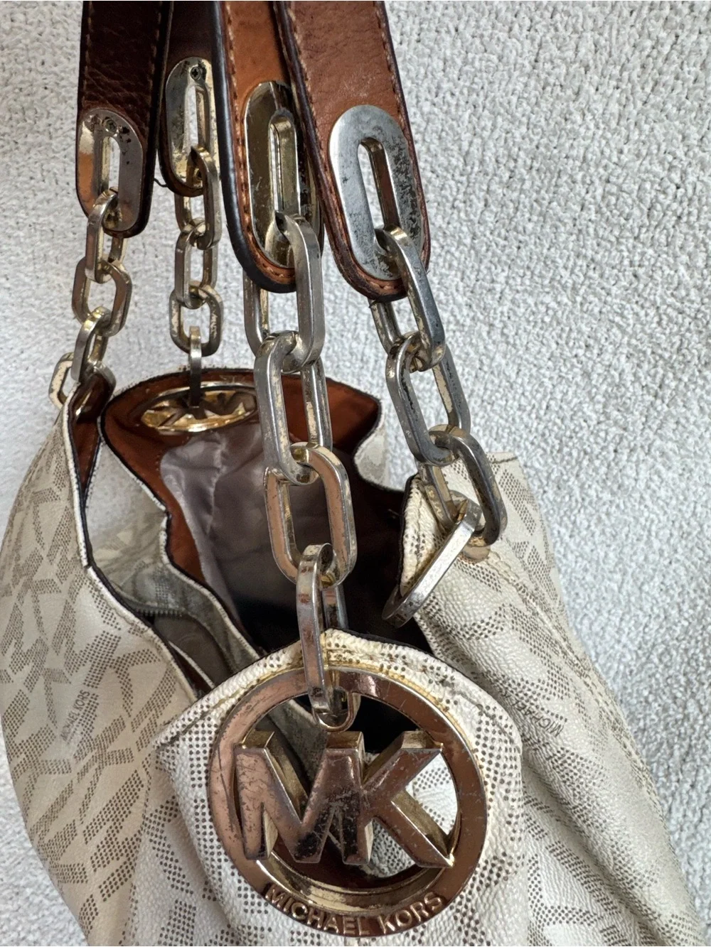 Michael Kors Cream MK Logo Hobo Bag